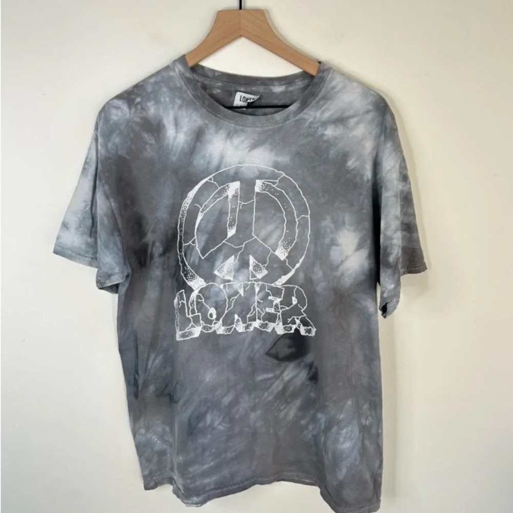 Gray Tie-Dye Short Sleeve Tee with Peace Graphic